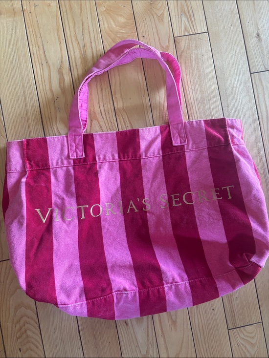 Victoria's Secret Handbags - Victoria's Secret Pink and Dark Pink Striped Canvas Tote